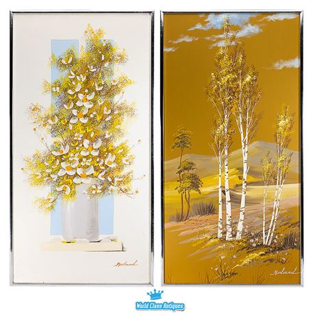 Original Pair of Paintings by Roland Partos - Flowers & Trees Compositions