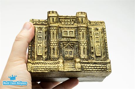 Solid Brass Coin Bank Building, Scarce