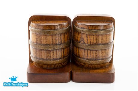 Vintage Oak Barrel Bookends