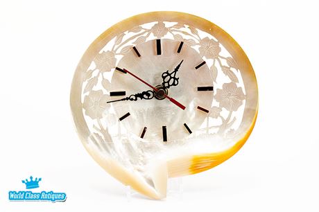 Hand Carved Mother of Pearl Shell With Clock