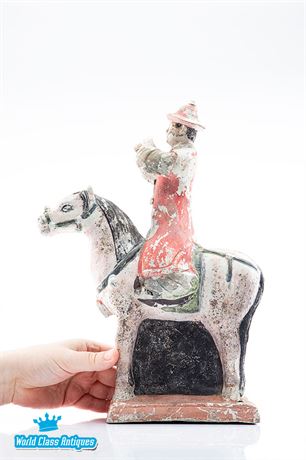 Ancient Chinese Ming Dynasty Pottery Horse Musician Rider Statue