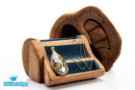 Vintage Carved Log Jewelry Box