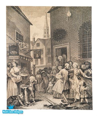 Antique Engraving by William Hogarth - Noon: The Four Times of Day