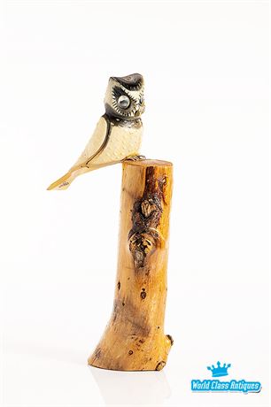 Vintage Carved Horn Owl On Branch