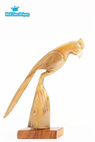 Vintage Carved Horn Bird On Stand