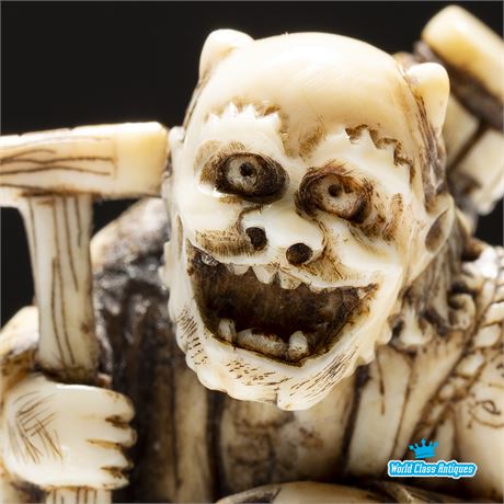 A Japanese Ivory Netsuke of a Repentant Oni, 19th Century