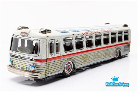 Vintage Tin Litho Toy Bus Continental Trailways, Five Stars