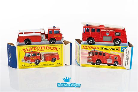 Matchbox No. 29 Fire Pumper Truck & No. 35 Merry Weather Fire Engine - Lot of 2