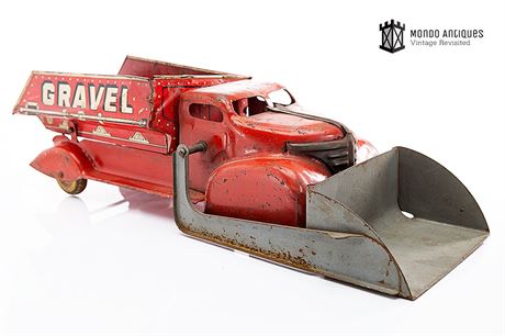 Vintage Marx Pressed Steel Red Dump Truck Sand and Gravel 15"