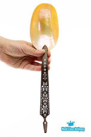 Mother-of-Pearl Ladle with a Horn Handle, Handcrafted in Japan
