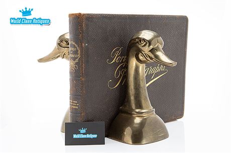 Solid Brass Duck Head Bookends, Very Large