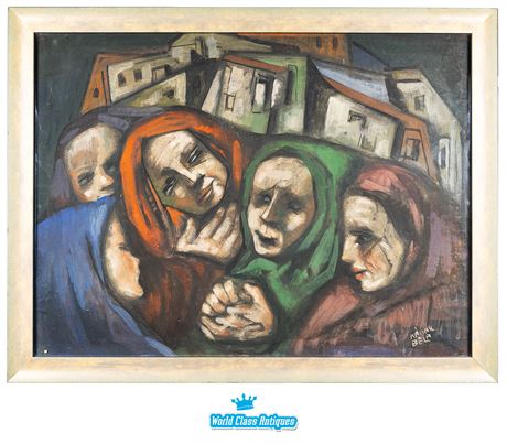 Béla Kádár Painting - Five Hooded Ladies in the Village