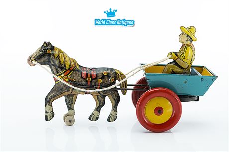 Vintage Marx Wind-Up Horse Cart & Driver Car Litho Toy