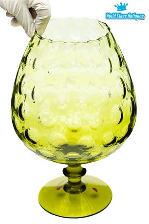 Empoli Glass Avocado Green Optic Dot, Hand-Blown Brandy Snifter