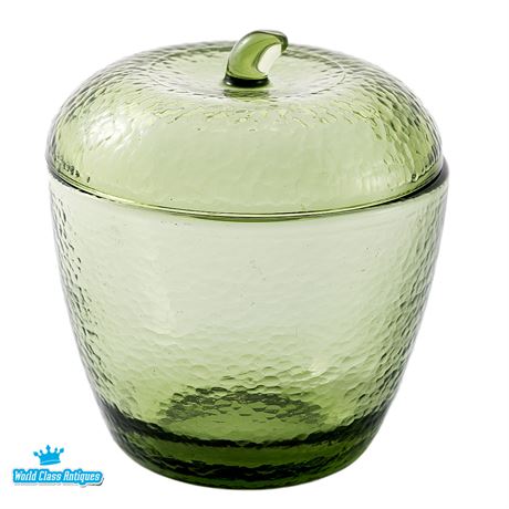 Vintage Hazel Atlas Green Glass Apple Jelly Jar or Jam Jar With Lid