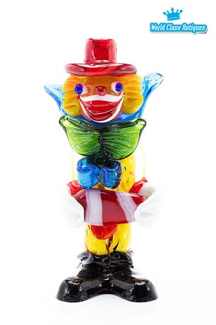 Vintage Murano Style Glass Clown In Yellow, Red, Green, Blue & Black