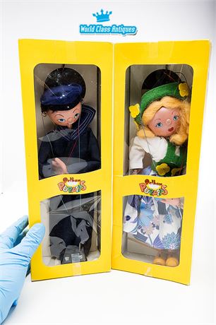 2 x Vintage Pelham Puppets Marionnettes: S5 Tyrolean Girl & S13 Sailor