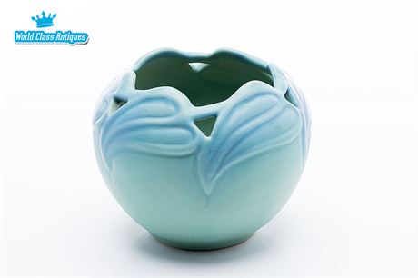 Van Briggle Art Pottery, Philodendron Leaf Bowl, Matte Ming Blue