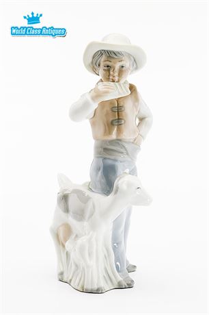 Tengra Porcelain Figurine - Boy With Lamb - Large 10"