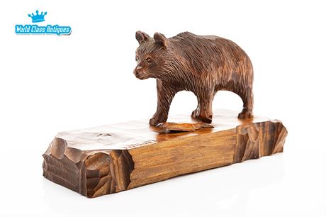 Canadian Artist Berthier Beauregard - Grizzly With Salmon Wood Sculpture